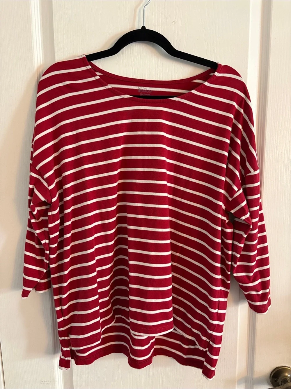 Market & Spruce Red and White Striped Long Sleeve Top